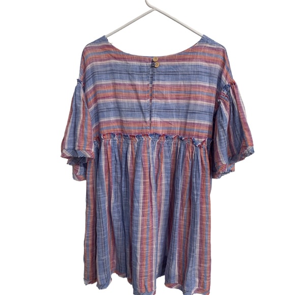 FREE PEOPLE SUMMER NIGHTS STRIPED COTTON TUNIC  MINI DRESS SHORT BELL-SLEEVE TOP - Picture 5 of 16